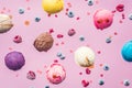 Falling ice cream scoops on pink background