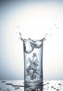 Falling ice cubes in a glass of water with splash Royalty Free Stock Photo