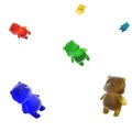 Falling Jelly bears, 3d render. Multicolored jelly beans isolated on a white background.