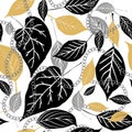 falling leaves and chains seamless pattern. Autumn leaves vector background. Branches and leaves colorful ornament. Repeat leafy Royalty Free Stock Photo