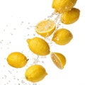 Falling Lemons Isolated on White Background Royalty Free Stock Photo