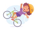 Falling Little Girl Character Slip on the Ground Riding Bicycle Vector Illustration