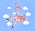 Falling in Love Concept with Stylized Cartoon Young Woman and Hearts