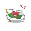 Falling In love cute flag wales Scroll cartoon mascot design