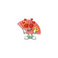 Falling in love cute red chinese folding fan cartoon character design Royalty Free Stock Photo