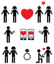 Falling in love and engagement icons Royalty Free Stock Photo