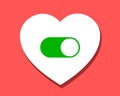 Falling in love - switch button to turn on or off love heart, romance and romantic relationship. Royalty Free Stock Photo