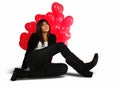 Falling in love, woman sitting on white background Royalty Free Stock Photo