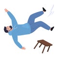 Falling male. Man fell off stool vector isometric dangerous moving risk chair accidental