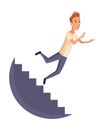 Falling man. Falling down people because fall of stairs, accident. Young men dangerous accident. Danger, risk. Bad luck