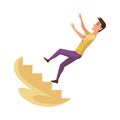 Falling man. Falling down people because fall of stairs, accident. Young men dangerous accident. Danger, risk. Bad luck