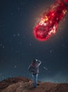 Falling meteor during night Royalty Free Stock Photo