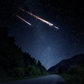 Falling meteorite, asteroid, comet on Earth. Elements of this image furnished by NASA.