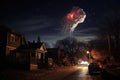 Falling meteorite over night city