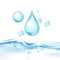 Falling Mineral Water Drop And Air Bubbles Vector