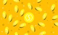 Falling money concept. USD coin yellow background