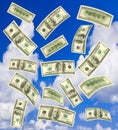 Falling money and sky Royalty Free Stock Photo