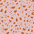 Falling oak leaves seamless vector autun pattern Royalty Free Stock Photo