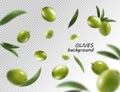 Falling olive isolated on transparent background. 3d vector illustrasion Royalty Free Stock Photo