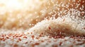 Falling organic rice grains create beautiful motion effect, showcasing their natural texture and color Royalty Free Stock Photo