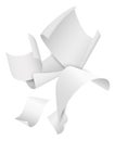 Falling paper. Realistic flying sheets chaotic composition. White notepaper with folded edges. Bent blank pages swirls Royalty Free Stock Photo