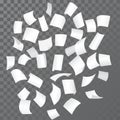 Falling paper sheets with curved corners. Paperwork. Vector