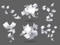 Falling paper sheets. Flying papers pages, white sheet documents and blank document page on wind isolated vector illustration set Royalty Free Stock Photo