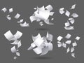 Falling paper sheets. Flying papers pages, white sheet documents and blank document page on wind isolated vector Royalty Free Stock Photo