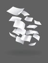 Falling paper sheets. Set of flying curved leaves of paper. Vector loose soar of notes with curled edges. Fly scattered Royalty Free Stock Photo