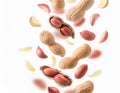 Falling Peanuts isolated on White background with shadow Royalty Free Stock Photo
