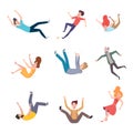 Falling persons. Old people fall on wet floor danger situations crash characters pain legs exact vector illustrations