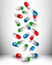 Falling pills antibiotic drugs medicine