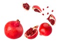 Falling Pomegranate fruit isolated on white background with clipping path, full depth of field. Royalty Free Stock Photo