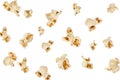 Falling popcorn are isolated on a white background with clipping path as package design element and advertising
