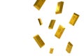 Falling price of gold represented by a golden yellow metal bar going down