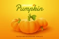 Falling pumpkin on orange background, Organic vegetable and healthy fresh food concept