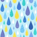 Colorful doodle water droplets seamless pattern. 
