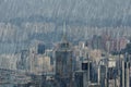 Falling rain in Hong Kong city