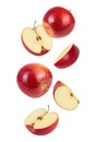 Falling Red apple slices isolated on white background, Royalty Free Stock Photo