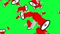 Falling Red bullhorns animated on green screen chroma key, business elements