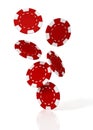 Falling red casino chips. 3D Illustration