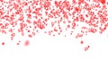Falling red confetti isolated on white background. Valentine's Day decoration. Small hearts. Love symbol. Upper