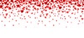 Falling red hearts confetti background in flat style
