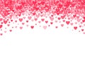 Falling red hearts confetti romantic background for Vallentines day or wedding design, greeting cards or posters.