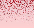 Falling red hearts isolated on pink background. Valentines Day or Women day Card. Love Decorative v