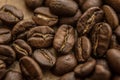 Falling Roasted Coffee Beans, Macro Shot, close-up. Royalty Free Stock Photo