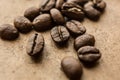 Falling Roasted Coffee Beans, Macro Shot, close-up. Royalty Free Stock Photo