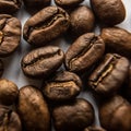 Falling Roasted Coffee Beans, Macro Shot, close-up. Royalty Free Stock Photo