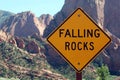 Falling rocks ahead road sign Royalty Free Stock Photo