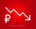 Falling ruble crisis red background